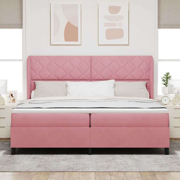 vidaXL Cama tipo Box Spring con colch&oacute;n Rosa 200 x 200 cm Poli&eacute;ster