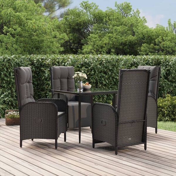 vidaXL Set de muebles jard&iacute;n 5 pzas con cojines rat&aacute;n sint&eacute;tico negro