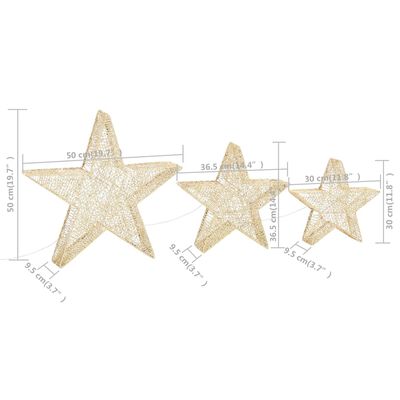 vidaXL Estrellas decoración navideña 3 piezas LED malla doradas