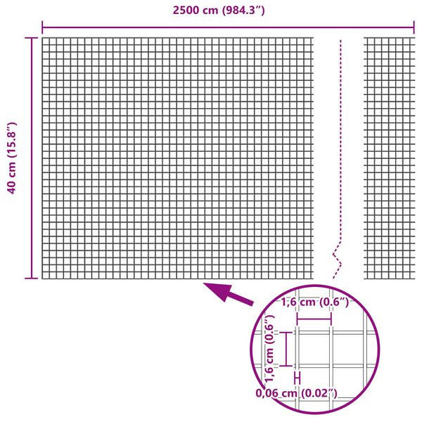 vidaXL Cerca de Alambre Soldado Plateado 0.4 x 25 m Acero