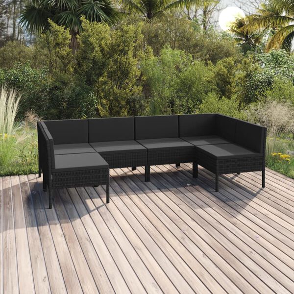 vidaXL Set de muebles de jard&iacute;n 6 pzas y cojines rat&aacute;n sint&eacute;tico negro