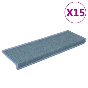 vidaXL Alfombrillas para escaleras 15 unidades 65x21x4 cm Azul Mar Borde Rectangular