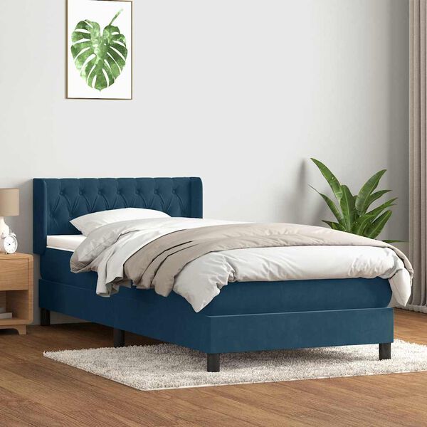 vidaXL Cama box spring con colch&oacute;n terciopelo azul oscuro 100x220 cm