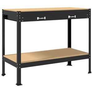 vidaXL Banco de trabajo con caj&oacute;n con estante Negro 114 x 54 x 91 cm