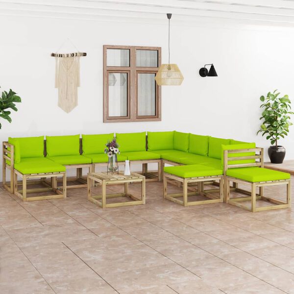 vidaXL Juego de muebles jard&iacute;n 12 pzas cojines madera pino impregnado