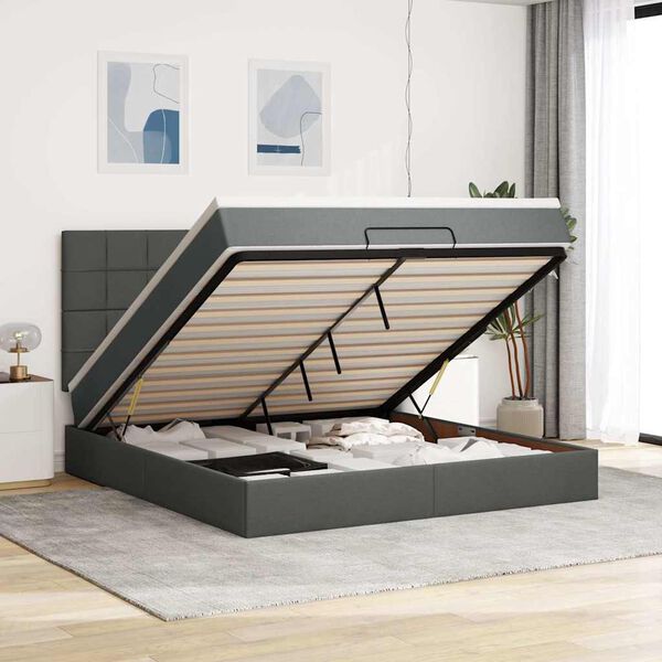 vidaXL Estructura cama otomana colch&oacute;n tela gris oscuro 180x200cm