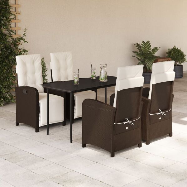 vidaXL Set comedor de jard&iacute;n 5 piezas y cojines rat&aacute;n sint&eacute;tico marr&oacute;n