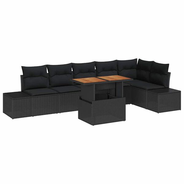 vidaXL Conjunto de sof&aacute; de jard&iacute;n 7 pcs Negro Polirat&aacute;n