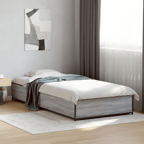 vidaXL Estructura cama madera ingenier&iacute;a metal gris Sonoma 90x190 cm