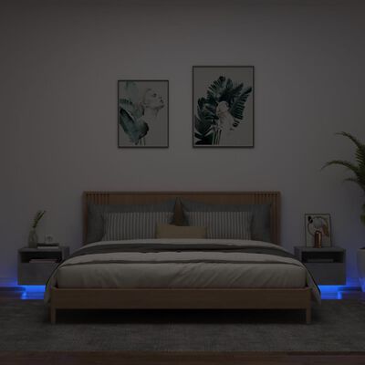 vidaXL Mesitas de noche con luces LED 2 uds gris hormigón 40x39x37 cm