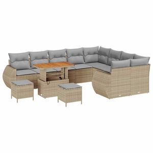 vidaXL Conjunto de sof&aacute; de jard&iacute;n 12 pcs Beige rat&aacute;n sint&eacute;tico