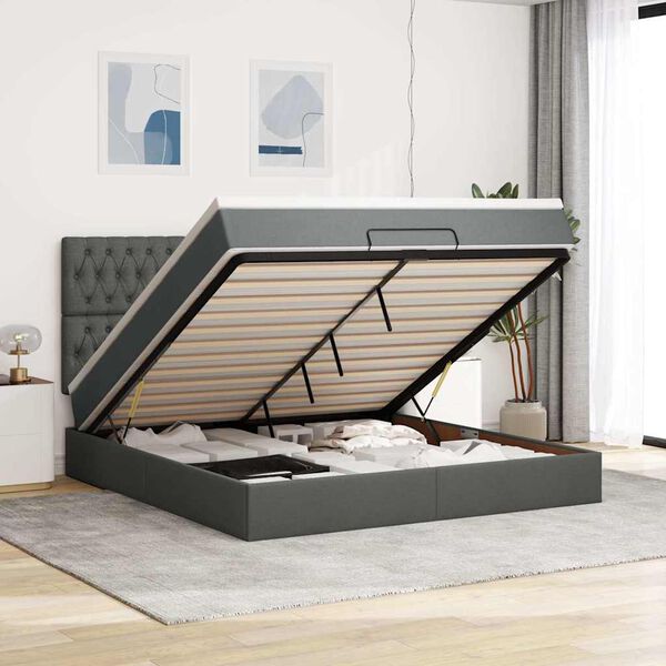 vidaXL Estructura cama otomana colch&oacute;n tela gris oscuro 160x200 cm