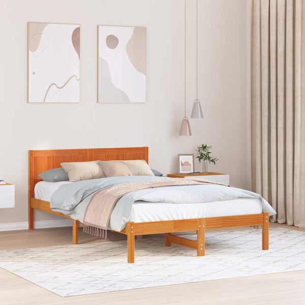 vidaXL Estructura de cama Marr&oacute;n 135 x 190 cm Madera maciza de Pino