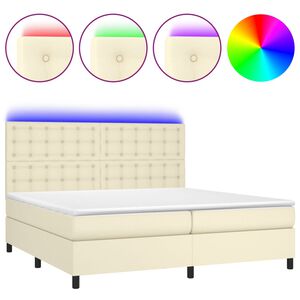 vidaXL Cama box spring colch&oacute;n y LED cuero sint&eacute;tico crema 200x200 cm