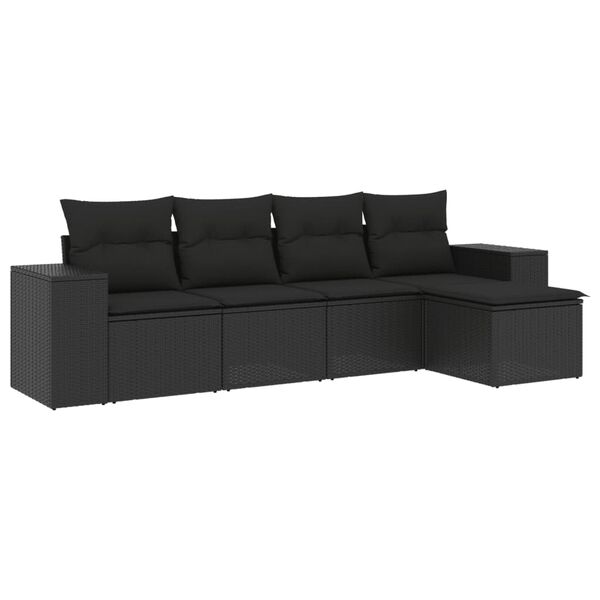 vidaXL Set de muebles de jard&iacute;n 5 pzas y cojines rat&aacute;n sint&eacute;tico negro