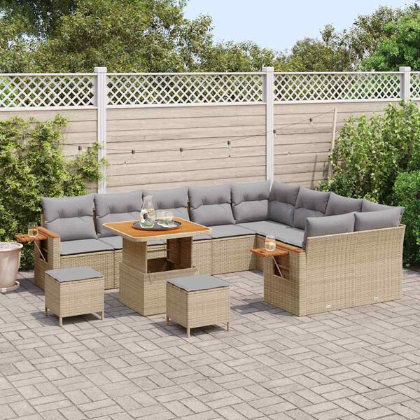 vidaXL Conjunto de sof&aacute; de jard&iacute;n con coj&iacute;n Beige Polirat&aacute;n