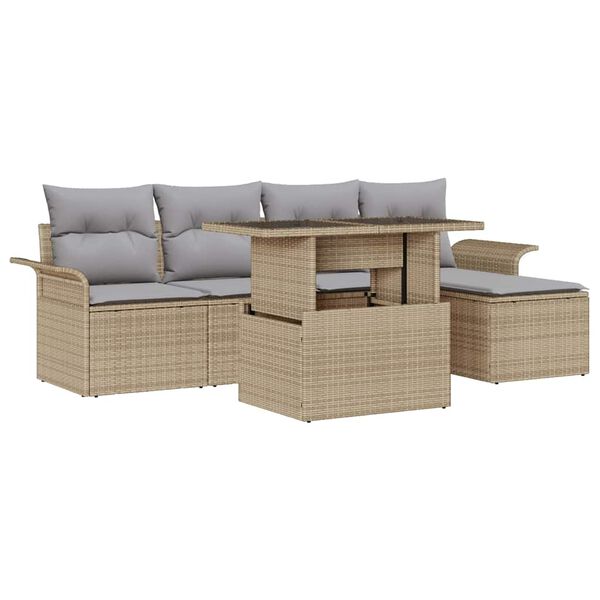 vidaXL Conjunto de sof&aacute; de jard&iacute;n 6 pcs Beige rat&aacute;n sint&eacute;tico