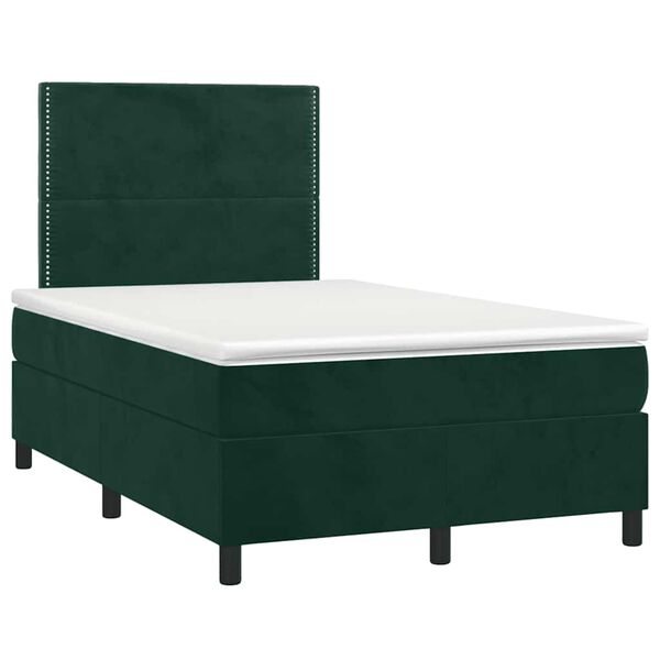vidaXL Cama box spring colch&oacute;n y LED terciopelo verde oscuro 120x190cm