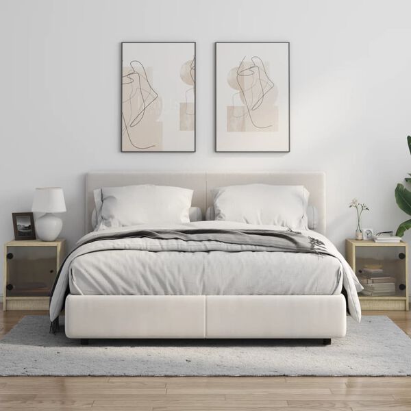 vidaXL Mesitas noche con puertas vidrio 2 uds roble Sonoma 35x37x42 cm