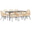 vidaXL Juego comedor jard&iacute;n 9 pzas cojines rat&aacute;n sint&eacute;tico marr&oacute;n