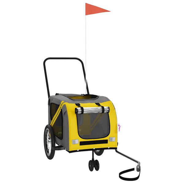 vidaXL Remolque de bicicleta mascotas hierro tela Oxford amarillo gris