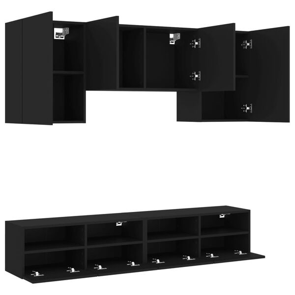 vidaXL Muebles de TV de pared 5 piezas madera de ingenier&iacute;a negro