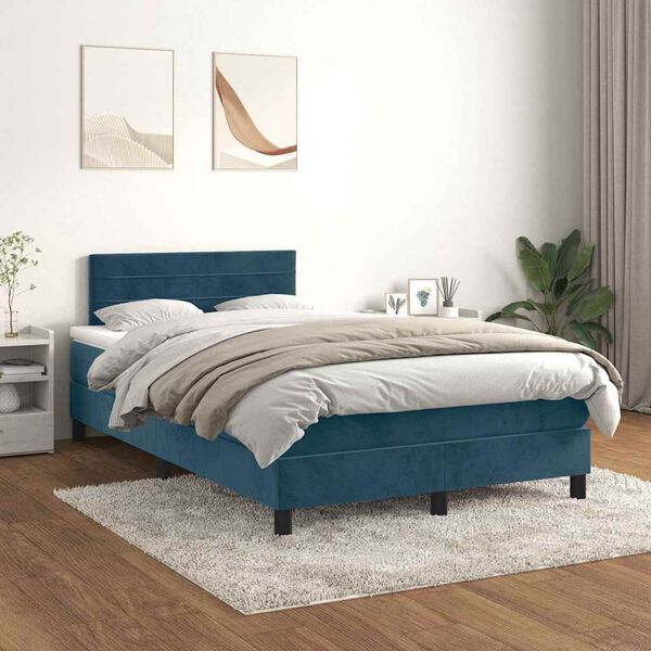 vidaXL Cama box spring con colch&oacute;n terciopelo azul oscuro 120x200 cm