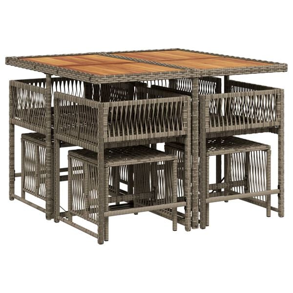 vidaXL Set comedor jard&iacute;n 9 pzas y cojines rat&aacute;n sint&eacute;tico gris