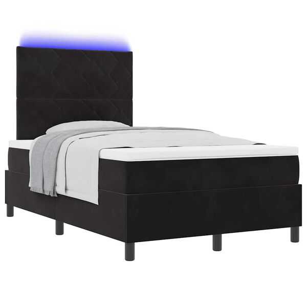 vidaXL Cama Box Spring LED con colch&oacute;n Negro 120 x 190 cm Terciopelo