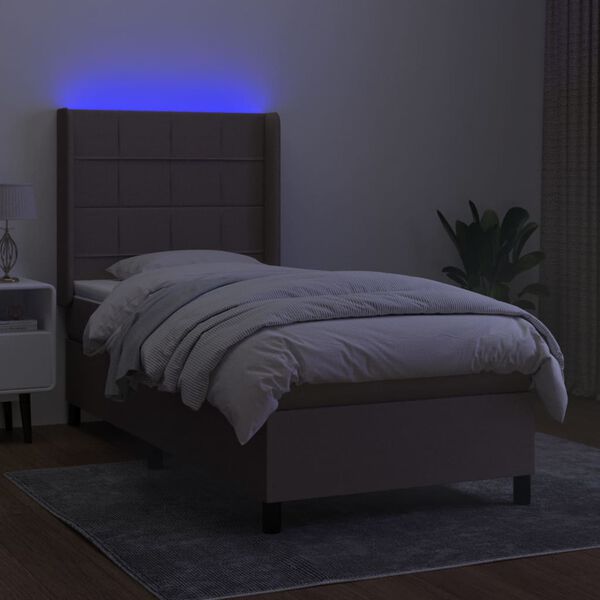 vidaXL Cama box spring colch&oacute;n y luces LED gris taupe 80x200 cm