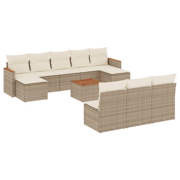 vidaXL Set de sof&aacute;s de jard&iacute;n 11pzas con cojines rat&aacute;n sint&eacute;tico beige