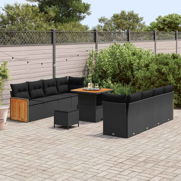 vidaXL Conjunto de sof&aacute;s de jard&iacute;n con coj&iacute;n 11 pcs Negro