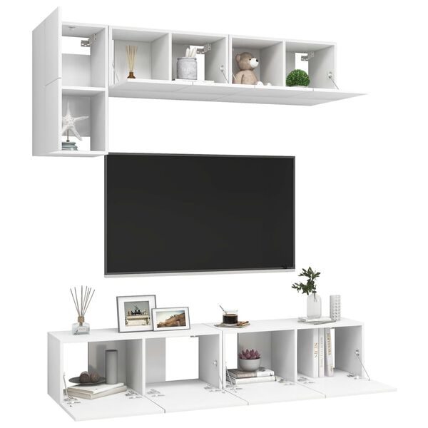 vidaXL Set de muebles de sal&oacute;n TV 5 piezas madera de ingenier&iacute;a blanco