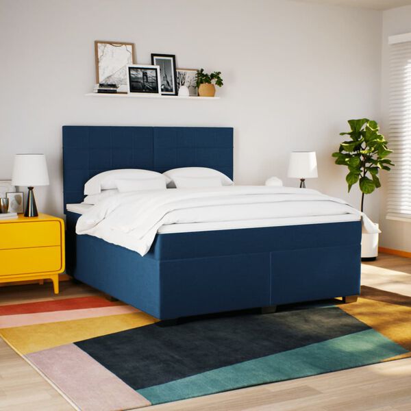 vidaXL Cama box spring con colch&oacute;n tela azul 180x200 cm