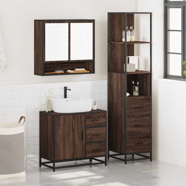 vidaXL Set de muebles ba&ntilde;o 3 pzas madera contrachapada roble marr&oacute;n