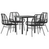 vidaXL Juego de comedor jard&iacute;n 5 piezas rat&aacute;n sint&eacute;tico vidrio negro