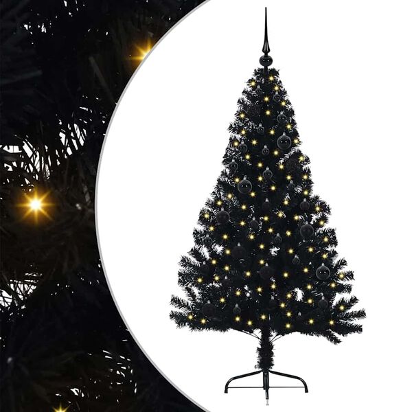 vidaXL &Aacute;rbol de Navidad Artificial Preiluminado Negro 150 cm PVC
