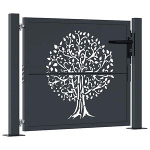 vidaXL Puerta de jardín antracita 100x100 cm de acero con diseño de árbol
