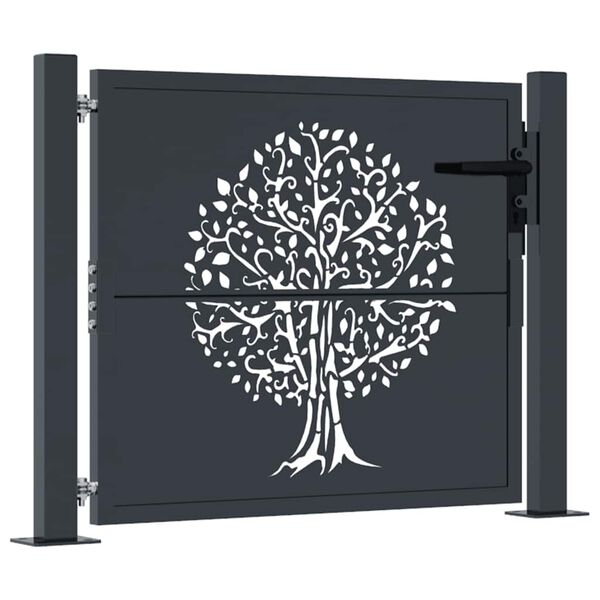 vidaXL Puerta de jardín antracita 100x100 cm de acero con diseño de árbol