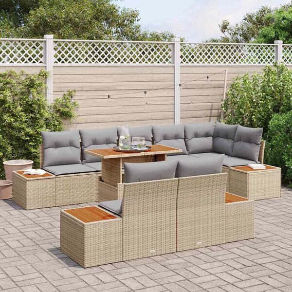 vidaXL Conjunto de sof&aacute; de jard&iacute;n 9 pcs Beige Polirat&aacute;n