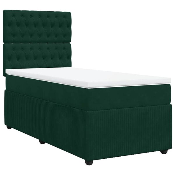 vidaXL Cama box spring con colch&oacute;n terciopelo verde oscuro 90x190 cm