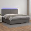 vidaXL Cama box spring colch&oacute;n y LED cuero sint&eacute;tico gris 200x200 cm