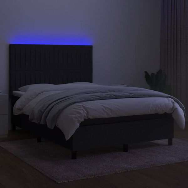 vidaXL Cama box spring colch&oacute;n y luces LED tela negro 140x200 cm