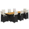 vidaXL Set de mesa y sillas de jard&iacute;n 9 pzas y cojines rat&aacute;n PE negro