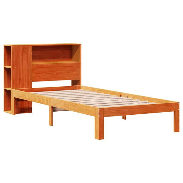 vidaXL Cama con estanter&iacute;a sin colch&oacute;n madera maciza marr&oacute;n 75x190 cm