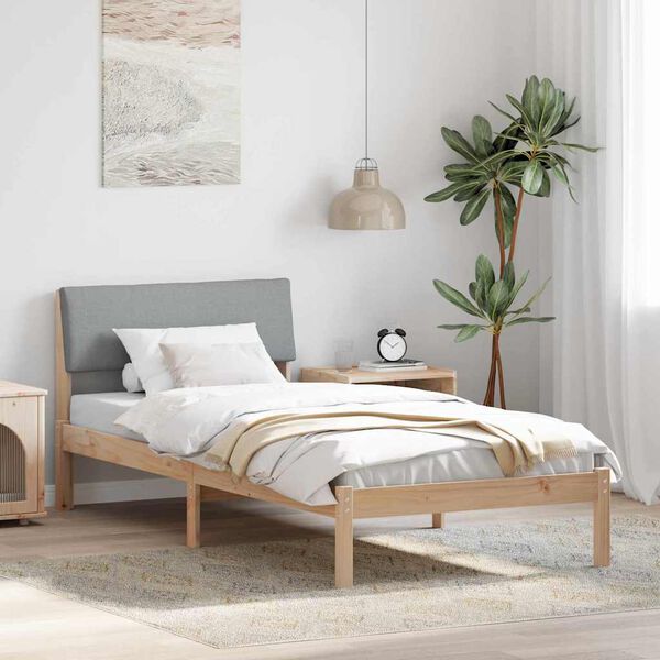 vidaXL Estructura de cama con cabecera Marr&oacute;n y gris claro 90 x 190 cm