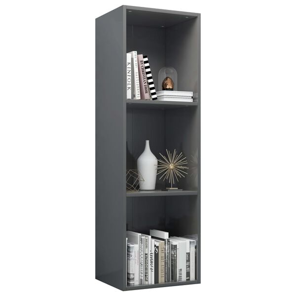 vidaXL Estanter&iacute;a libros madera contrachapada gris brillo 36x30x114cm