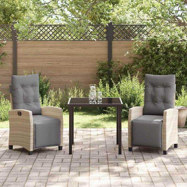 vidaXL Conjunto de Comedor de Jard&iacute;n 3 pcs Beige rat&aacute;n sint&eacute;tico