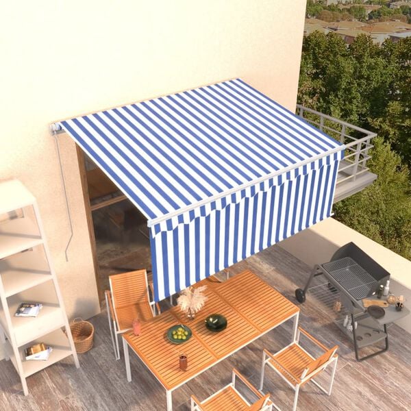 vidaXL Toldo retr&aacute;ctil manual con persiana azul y blanco 3x2,5 m