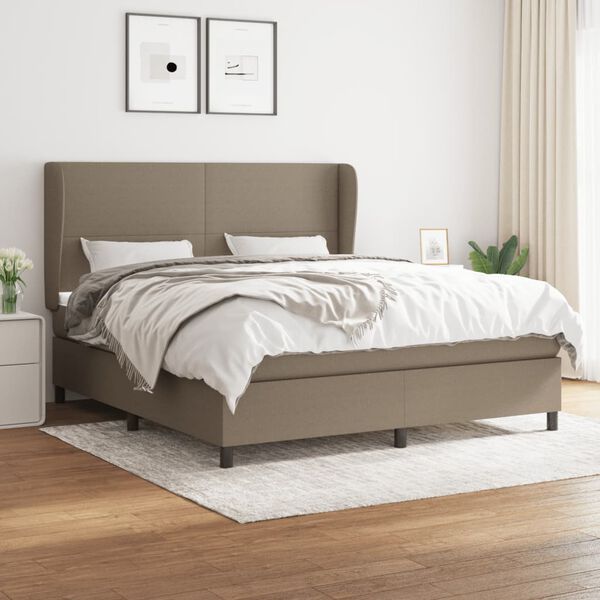 vidaXL Cama box spring con colch&oacute;n tela gris taupe 180x200 cm